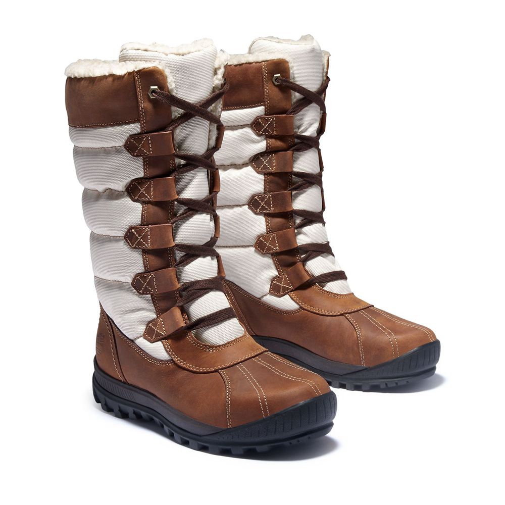 Botas de Nieve Timberland Mujer Mt. Hayes Tall Waterproof Marrones/Blancas - Chile DMI-093165